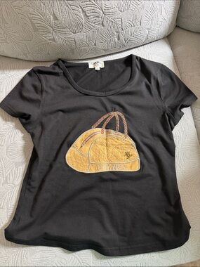 CHANEL Black Tee with Yellow Bag Motif
